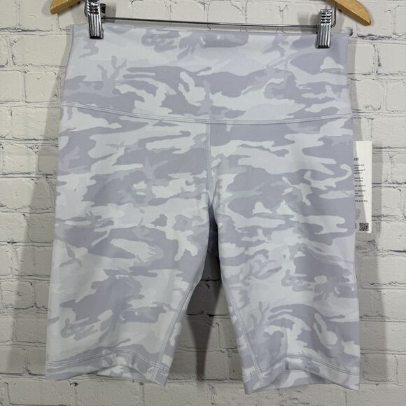 Lululemon Wunder Under Ribbed Biker Shorts Women Size 12 White Grey Camo Gym - Picture 1 of 11